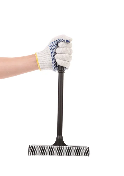 Hand holds squeegee for windows. — Stock Photo, Image