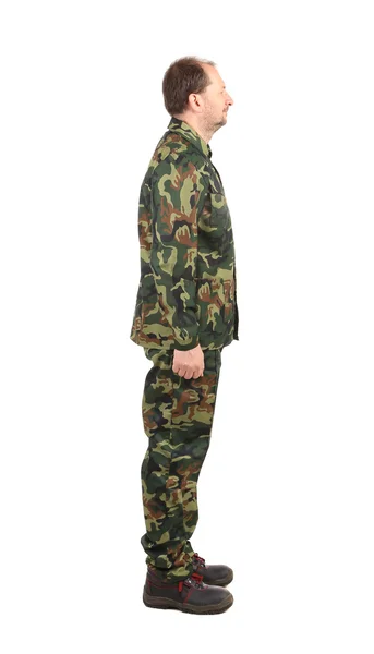 Sidovy av mannen i militära kostym. — Stockfoto
