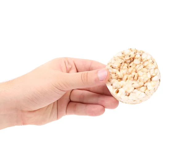 Puffed rice snack in hand. — Stock Photo, Image