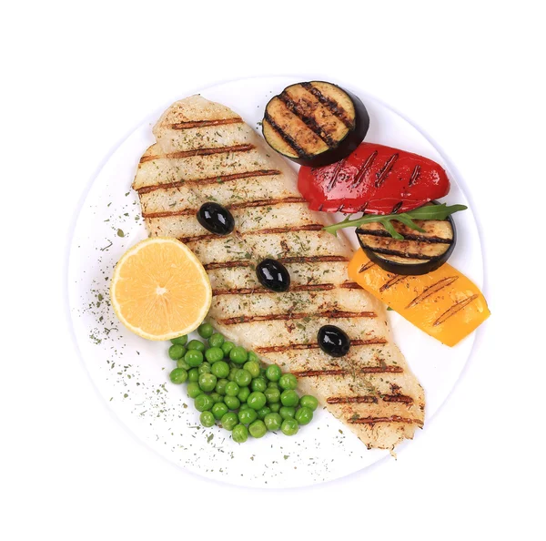 Grilled pangasius fillet on plate. — Stock Photo, Image