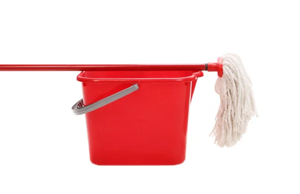 Red bucket with cleaning mop. — Stock Photo, Image