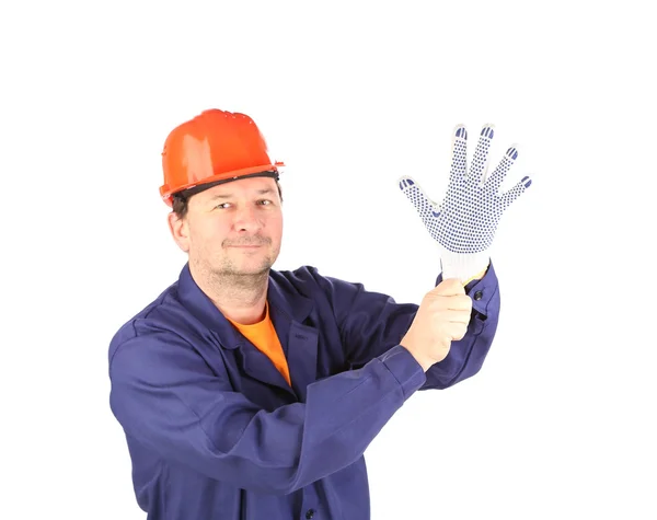 Worker put on the glove. — Stock Photo, Image