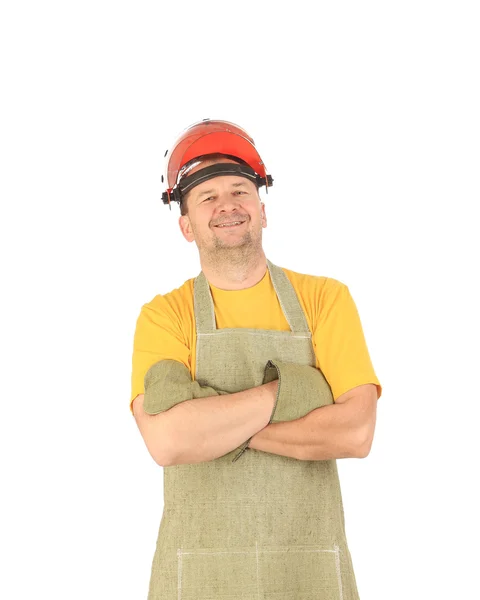 Smiling welder in apron. — Stock Photo, Image