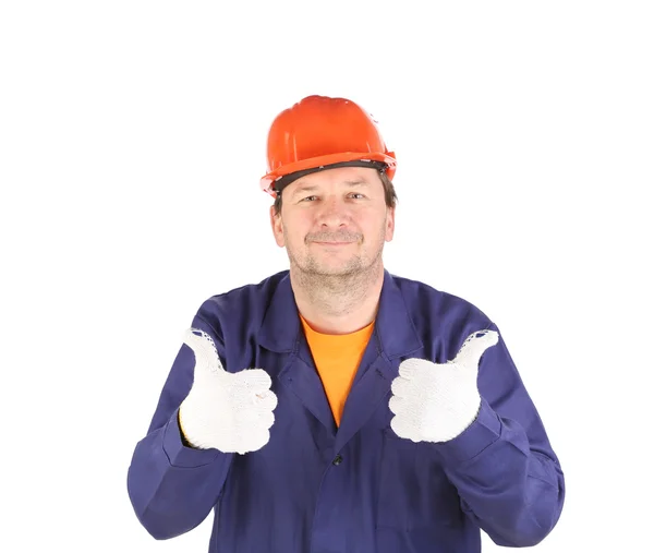 Trabajador en uniforme mostrando signo de aprobación . — Foto de Stock