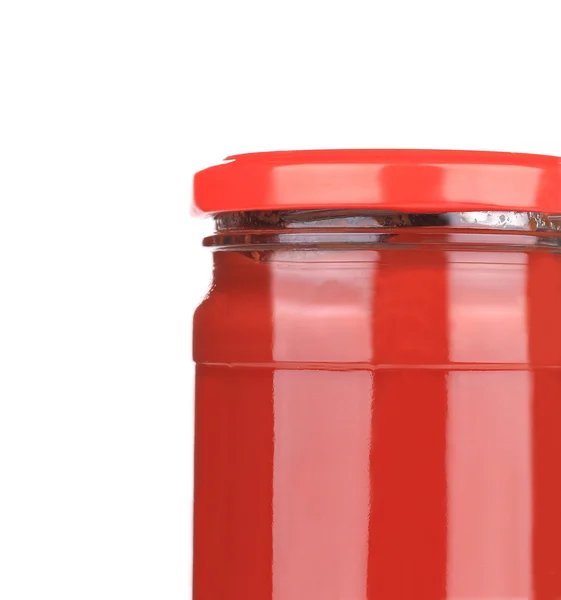 Glass jar with tomato sauce. — Stock Photo, Image