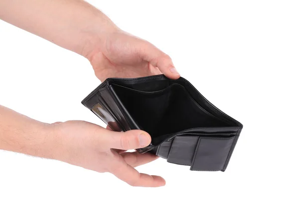 Μαύρο άδειο πορτοφόλι στο χέρι. — Φωτογραφία Αρχείου