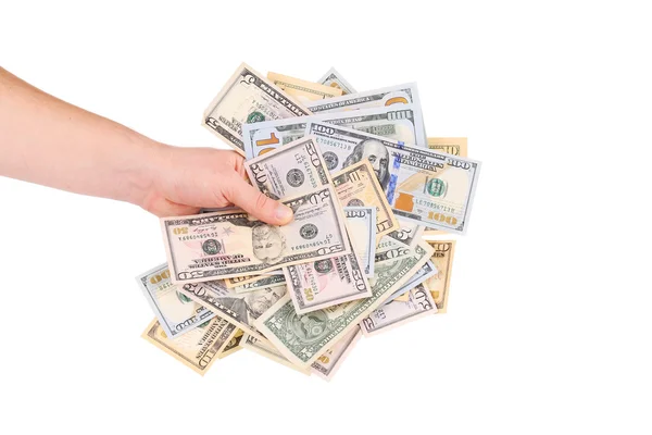 Hand hält einen Haufen Dollars. — Stockfoto