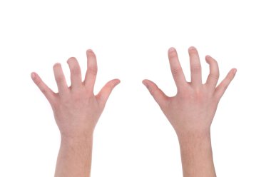 Man hands playing piano.