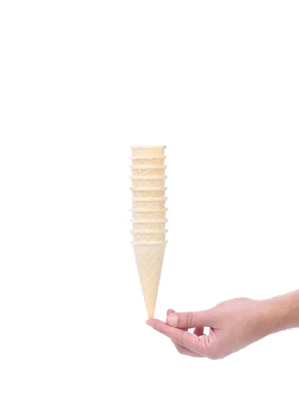 Hand holding ice cream wafer cone. — Stock Photo, Image
