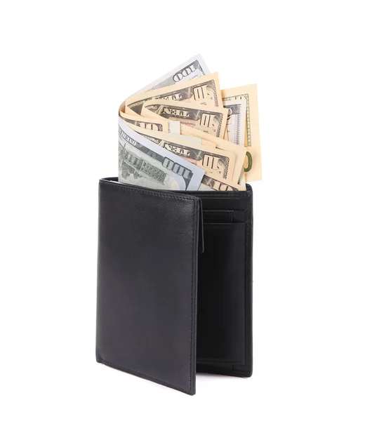 Svart läder plånbok med amerikanska dollar. — Stockfoto