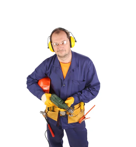 Trabajador con taladro eléctrico . — Foto de Stock