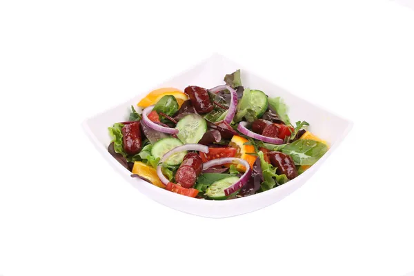 Fresh salad with sausage. — Stock Photo, Image
