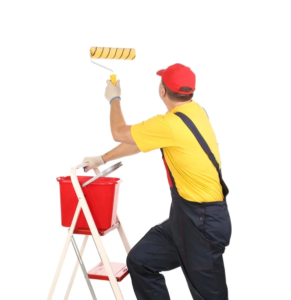 Trabajador con rodillo y cubo . —  Fotos de Stock