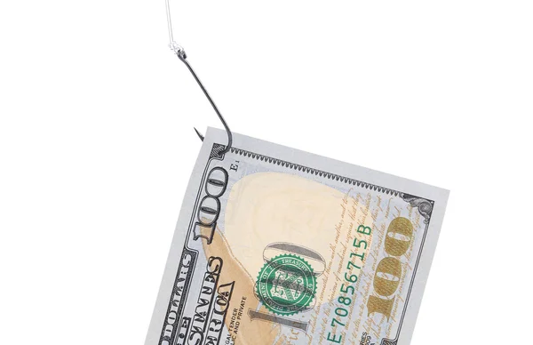 One hundred dollar bill on a hook. — Stock Photo, Image