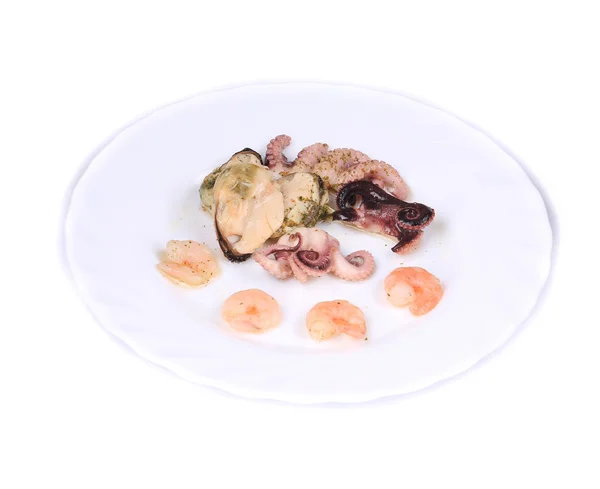 Tasty seafood on the round plate. — Stock Photo, Image