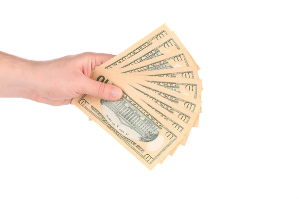 Männliche Hand hält amerikanische Dollarscheine. — Stockfoto