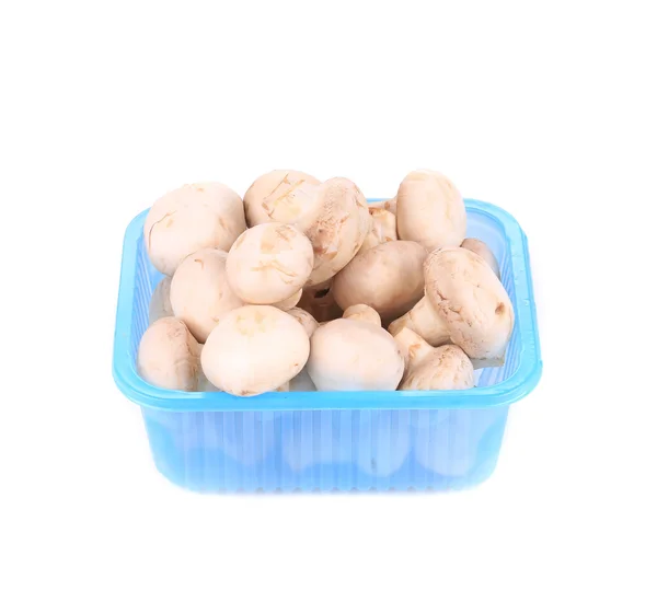 Champignon mushrooms in a box. — Stock Photo, Image
