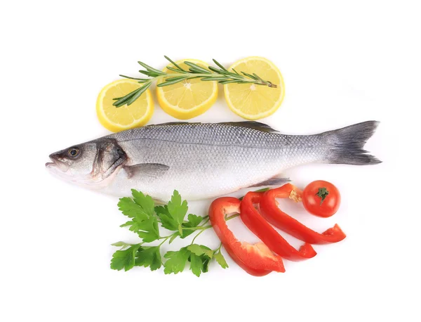 Fresh seabass with pepper and rosemary. — Stock Photo, Image