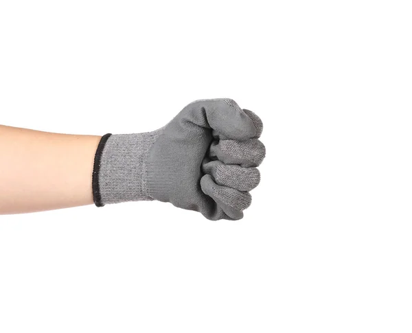 Forte main de travailleur masculin gant serrant poing . — Photo