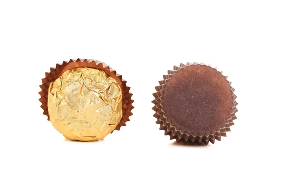 Close up van gouden chocolade bonbons. — Stockfoto