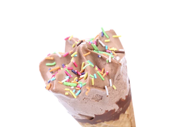 Chocolate ice cream cone. Sprinkles. — Stock Photo, Image