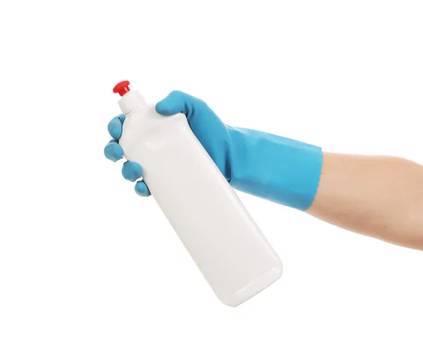 Hand in Hand mit weißer Plastikflasche. — Stockfoto