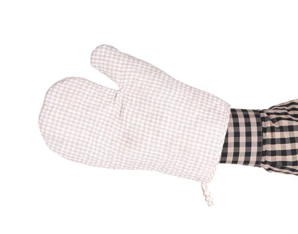 Oven gray glove on hand. — Stock Photo, Image