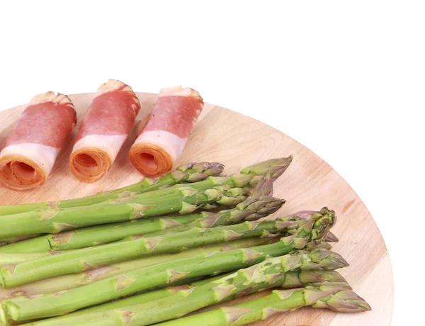 Platter with asparagus and prosciutto. — Stock Photo, Image