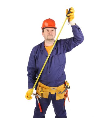 baret ölçü cetveli ile işçi.