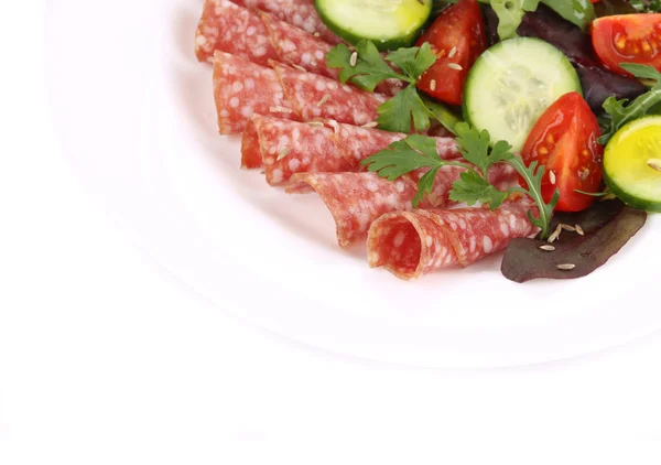 Salad with salami. — Stock Photo, Image