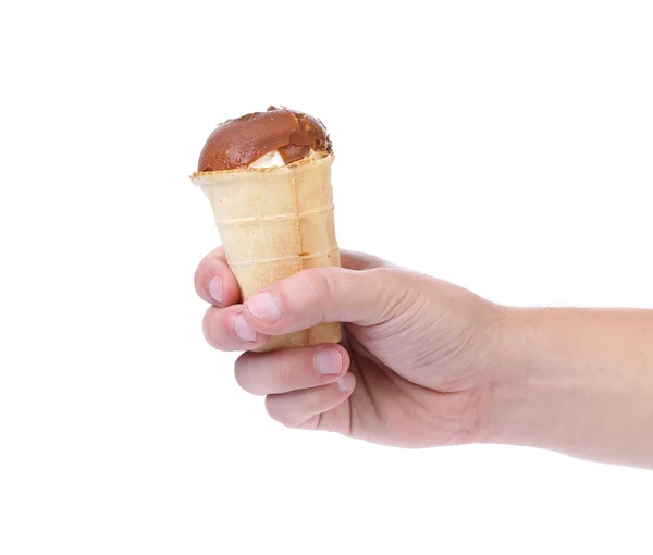 Hand holds waffle cup of ice cream. — Stock Photo, Image