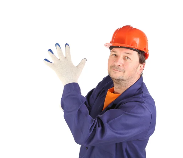 Trabajador poniéndose un guante de goma . —  Fotos de Stock