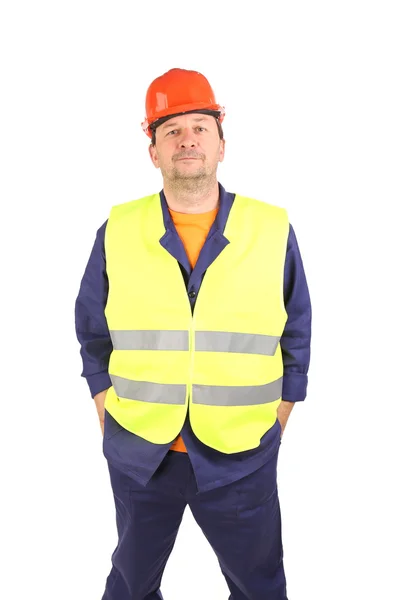 Worker in hard hat and vest. — Stock Photo, Image