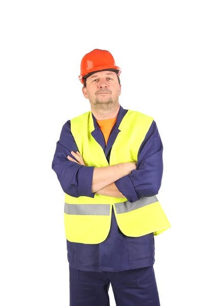 Worker in hard hat and vest. — Stock Photo, Image