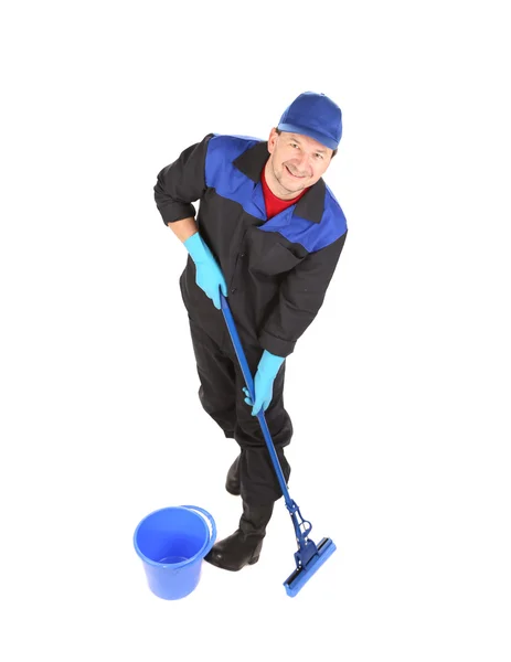 Man with bucket and mop. — Stock Photo, Image