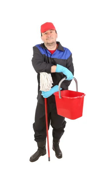 Man with bucket and mop. — Stock Photo, Image