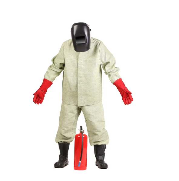 Welder with extinguisher. — Stock Photo, Image