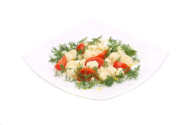 Cauliflower salad with tomatoes and dill. — Stock Photo, Image