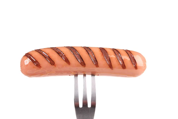 Saucisse grillée sur une fourchette . — Photo