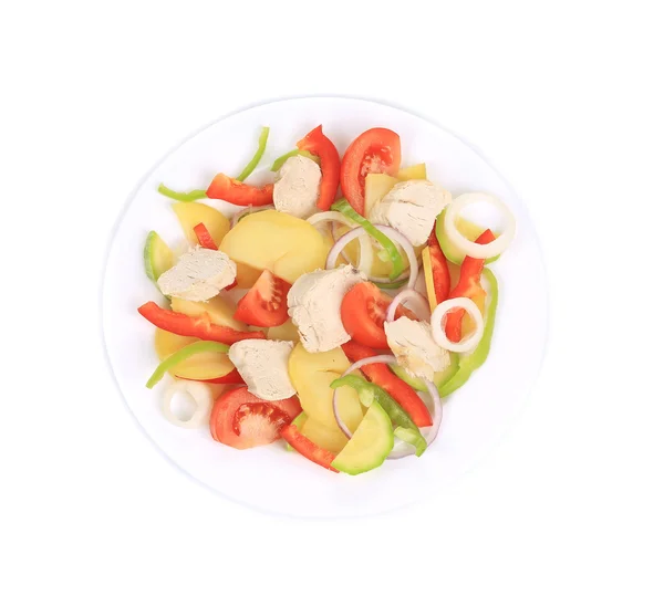 Kippensalade met aardappelen en courgette. — Stockfoto