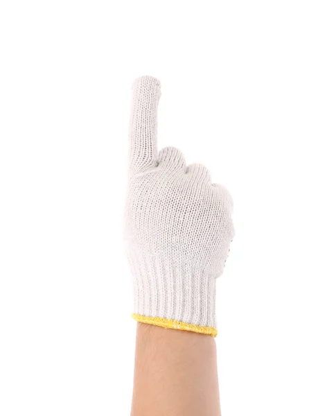 Palcem wskazującym w białych rękawiczkach. — Zdjęcie stockowe