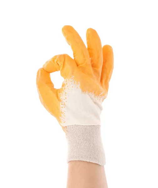 Rubber beschermende handschoen vertoont ok. — Stockfoto