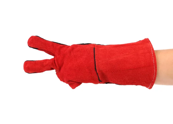 Två fingrar i tunga röda handske. — Stockfoto