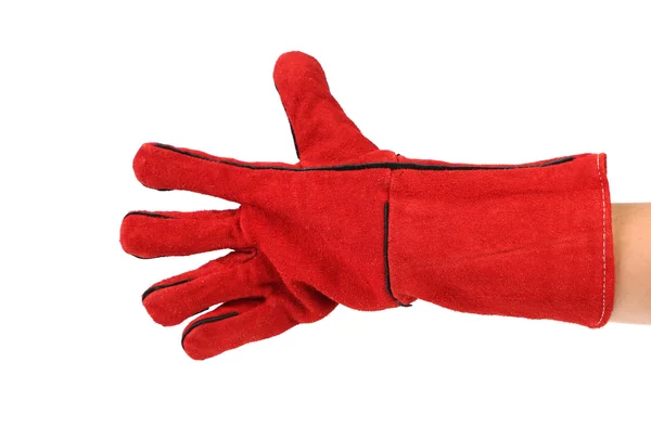 Vijf vingers in zware rode handschoen. — Stockfoto