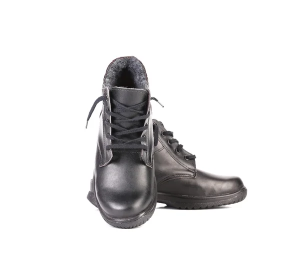 Pair of black leather boots. — Stock Photo, Image