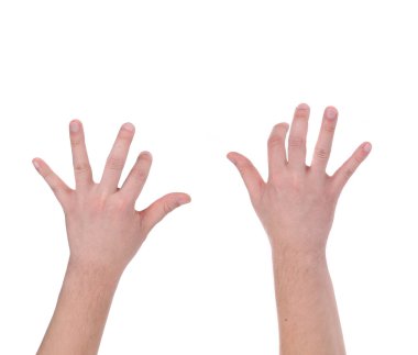 Man hands playing piano.