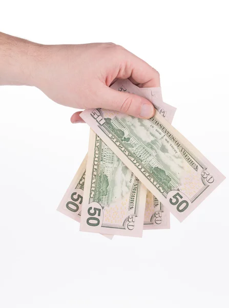 Χέρι που κρατά τα αμερικανικά δολάρια. — Φωτογραφία Αρχείου