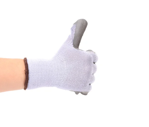 Ruka ukazuje palcem v gumové rukavici. — Stock fotografie