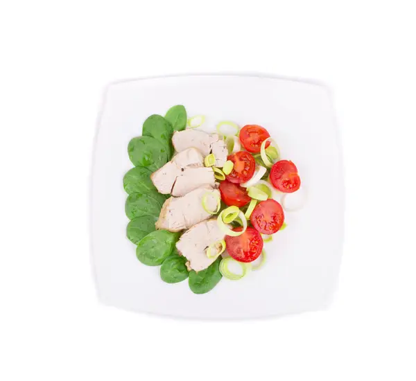 Csirke saláta szeletelt póréhagyma. — Stock Fotó