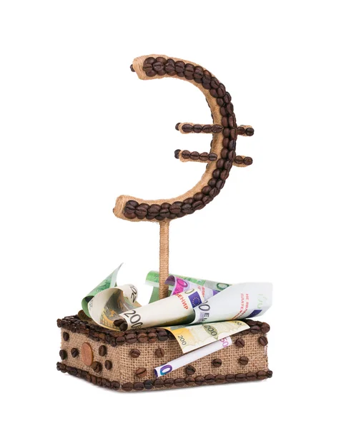 Znak euro ręcznie z banknotów. — Zdjęcie stockowe